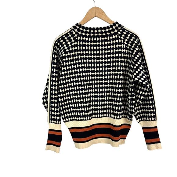 FALL VIBES Houndstooth Sweater – Mock Neck Full Zip Knit – Size M - Picture 3 of 7